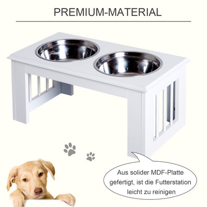 Elevated Dog Bowl Feeding Station with 2 Bowls Water Bowl 2 x 2000ml Stainless Steel Bowls Feeder Food Station Dog Bowls for Medium Dogs Cats White