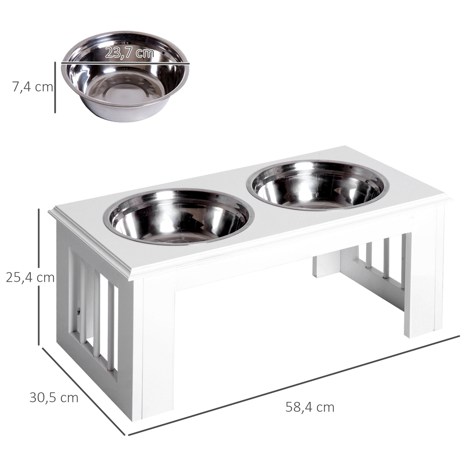 Elevated Dog Bowl Feeding Station with 2 Bowls Water Bowl 2 x 2000ml Stainless Steel Bowls Feeder Food Station Dog Bowls for Medium Dogs Cats White