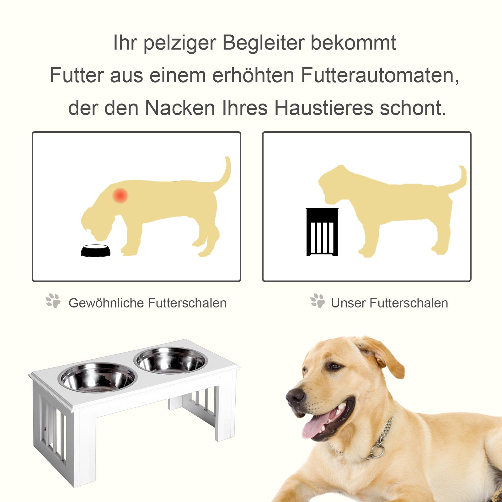 Elevated Dog Bowl Feeding Station with 2 Bowls Water Bowl 2 x 2000ml Stainless Steel Bowls Feeder Food Station Dog Bowls for Medium Dogs Cats White