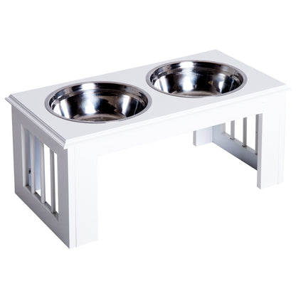 Elevated Dog Bowl Feeding Station with 2 Bowls Water Bowl 2 x 2000ml Stainless Steel Bowls Feeder Food Station Dog Bowls for Medium Dogs Cats White
