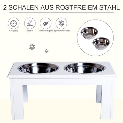 Elevated Dog Bowl Feeding Station with 2 Bowls Water Bowl 2 x 2000ml Stainless Steel Bowls Feeder Food Station Dog Bowls for Medium Dogs Cats White