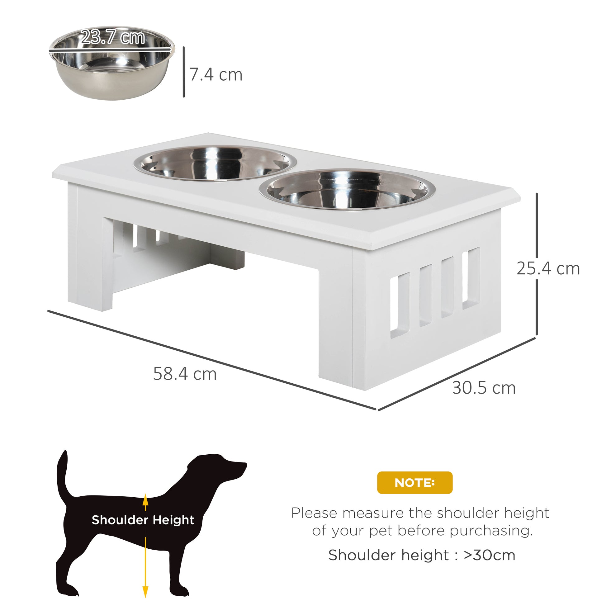 Elevated Dog Bowl Feeding Station with 2 Bowls Water Bowl 2 x 2000ml Stainless Steel Bowls Feeder Food Station Dog Bowls for Medium Dogs Cats White