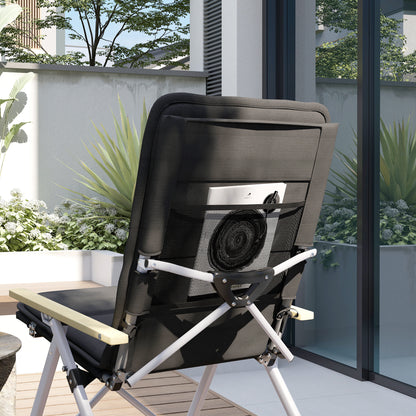 2 Folding Aluminum Camping Chairs Portable Garden Chairs with Adjustable High Backrest Wooden Armrests and Carry Bag for Outdoor 59x67x96 cm Black