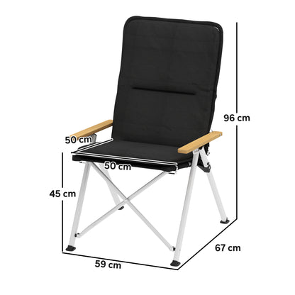 2 Folding Aluminum Camping Chairs Portable Garden Chairs with Adjustable High Backrest Wooden Armrests and Carry Bag for Outdoor 59x67x96 cm Black