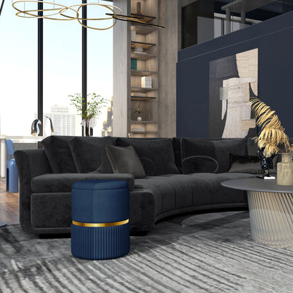 Pouf, footstool, storage box, in corduroy fabric, modern design, 36 x 36 x 44 cm, for living room, bedroom, blue