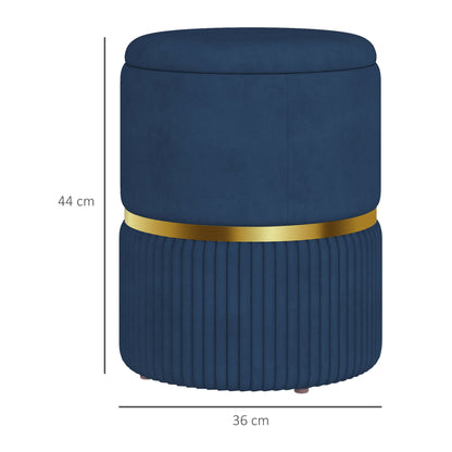 Pouf, footstool, storage box, in corduroy fabric, modern design, 36 x 36 x 44 cm, for living room, bedroom, blue