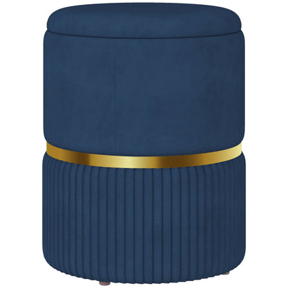 Pouf, footstool, storage box, in corduroy fabric, modern design, 36 x 36 x 44 cm, for living room, bedroom, blue