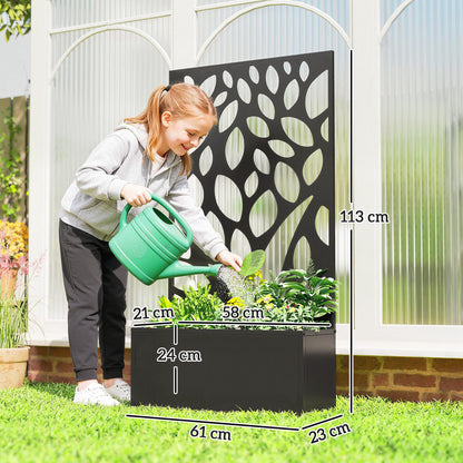 Elevated Metal Planter with Privacy Panel & Trellis, 61 x 23 x 113 cm (24 x 9.1 x 44.5 in)