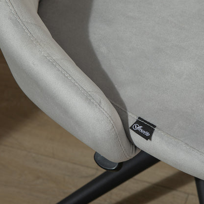 Grey Velvet Office Chair with Adjustable Height, 360° Swivel Ergonomic Chair with Wheels, 50x58x77-87cm