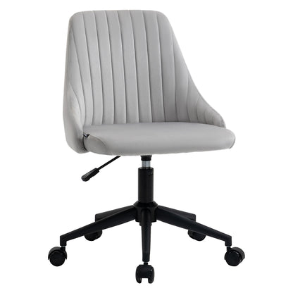 Grey Velvet Office Chair with Adjustable Height, 360° Swivel Ergonomic Chair with Wheels, 50x58x77-87cm