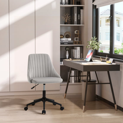 Grey Velvet Office Chair with Adjustable Height, 360° Swivel Ergonomic Chair with Wheels, 50x58x77-87cm