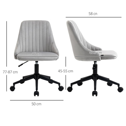 Grey Velvet Office Chair with Adjustable Height, 360° Swivel Ergonomic Chair with Wheels, 50x58x77-87cm