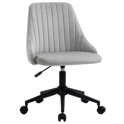 Grey Velvet Office Chair with Adjustable Height, 360° Swivel Ergonomic Chair with Wheels, 50x58x77-87cm