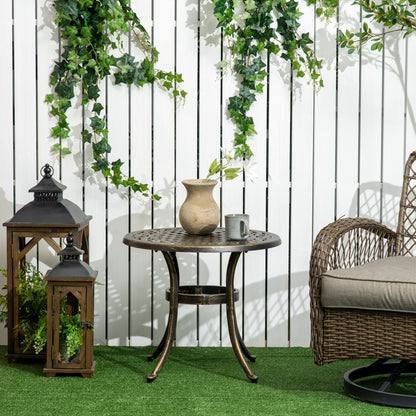 Round Outdoor Side Table, Cast Aluminum Frame, Ø60 x H52.5 cm (Ø24 x 20.7 in), 60 kg (132 lb) Capacity — Bronze