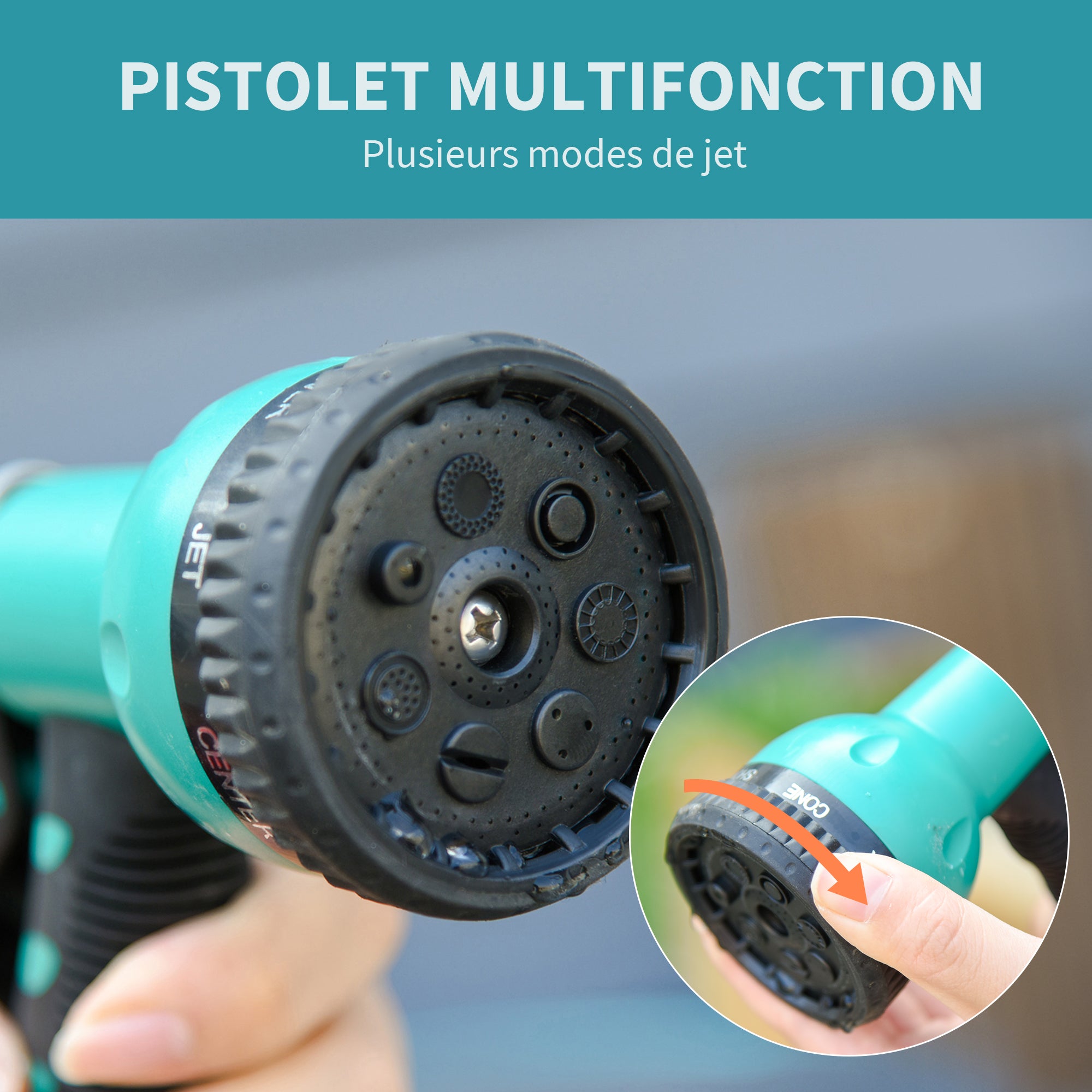 Automatic Swivel Hose Reel 180° Pivot Wall Mount 15 + 1.4m Hose with Spray Lance Integrated Wall Support Turquoise Gray