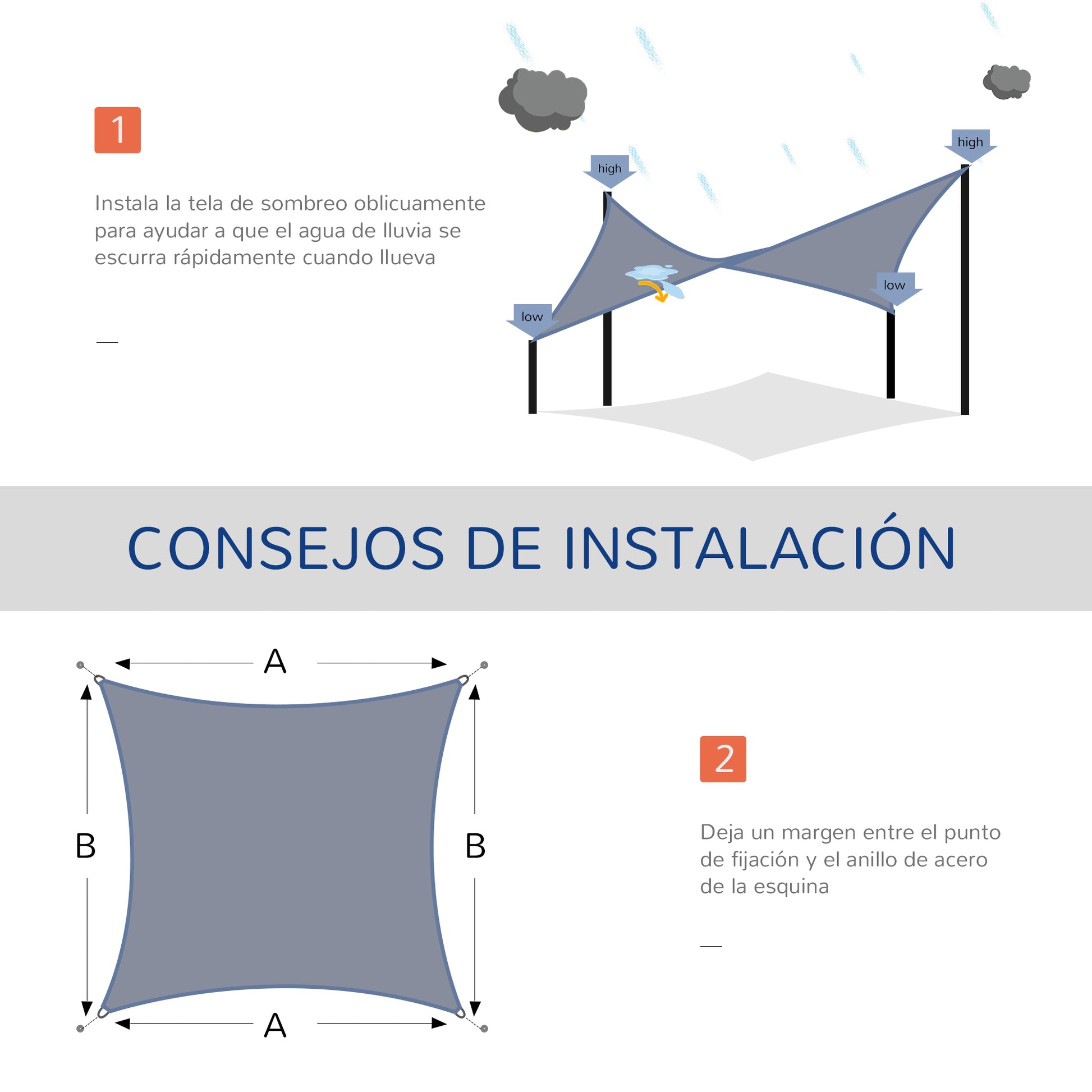 Rectangular Sun Shade Sail Awning 4x3 m UV Protection Terrace Awning with Carry Bag Stainless Steel Ring and Ropes for Garden Patio Gray