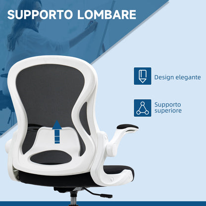Ergonomic Office Chair in Breathable Fabric with Adjustable Height and Flip-up Armrests, 59x65x110-130 cm, White and Black