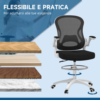 Ergonomic Office Chair in Breathable Fabric with Adjustable Height and Flip-up Armrests, 59x65x110-130 cm, White and Black