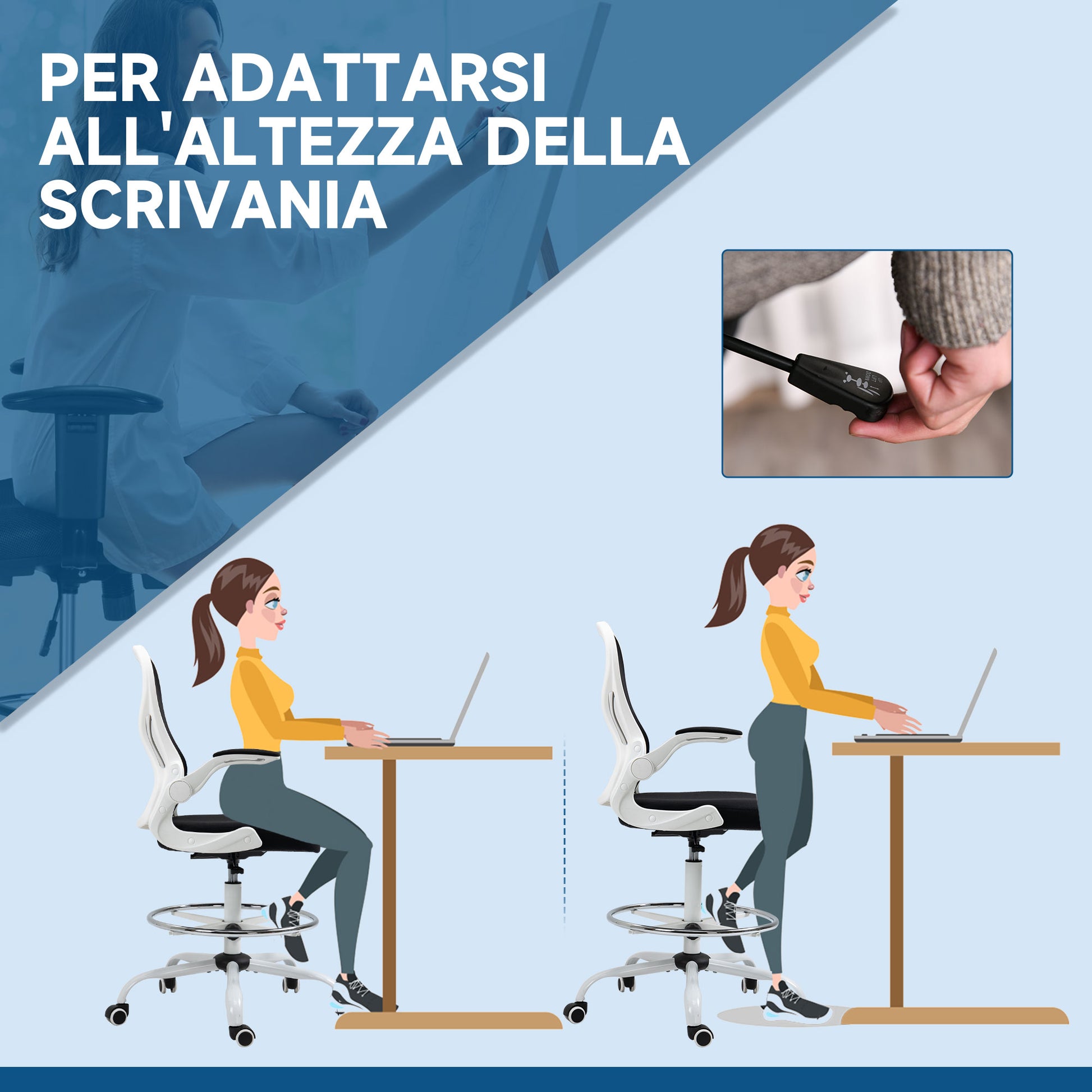 Ergonomic Office Chair in Breathable Fabric with Adjustable Height and Flip-up Armrests, 59x65x110-130 cm, White and Black