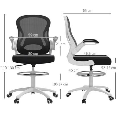 Ergonomic Office Chair in Breathable Fabric with Adjustable Height and Flip-up Armrests, 59x65x110-130 cm, White and Black