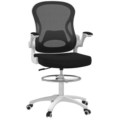 Ergonomic Office Chair in Breathable Fabric with Adjustable Height and Flip-up Armrests, 59x65x110-130 cm, White and Black