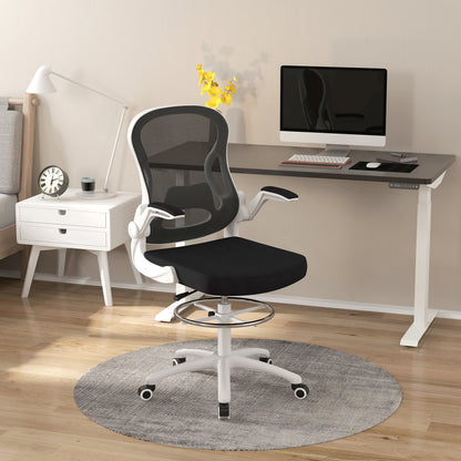 Ergonomic Office Chair in Breathable Fabric with Adjustable Height and Flip-up Armrests, 59x65x110-130 cm, White and Black