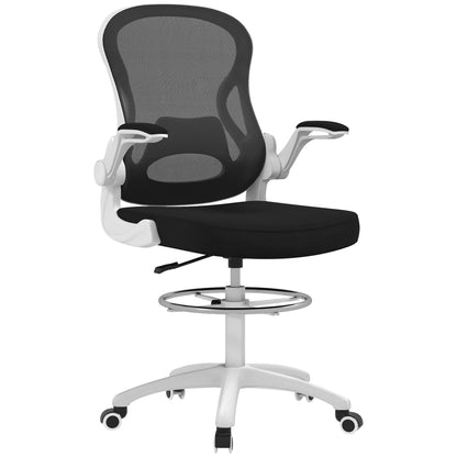 Ergonomic Office Chair in Breathable Fabric with Adjustable Height and Flip-up Armrests, 59x65x110-130 cm, White and Black