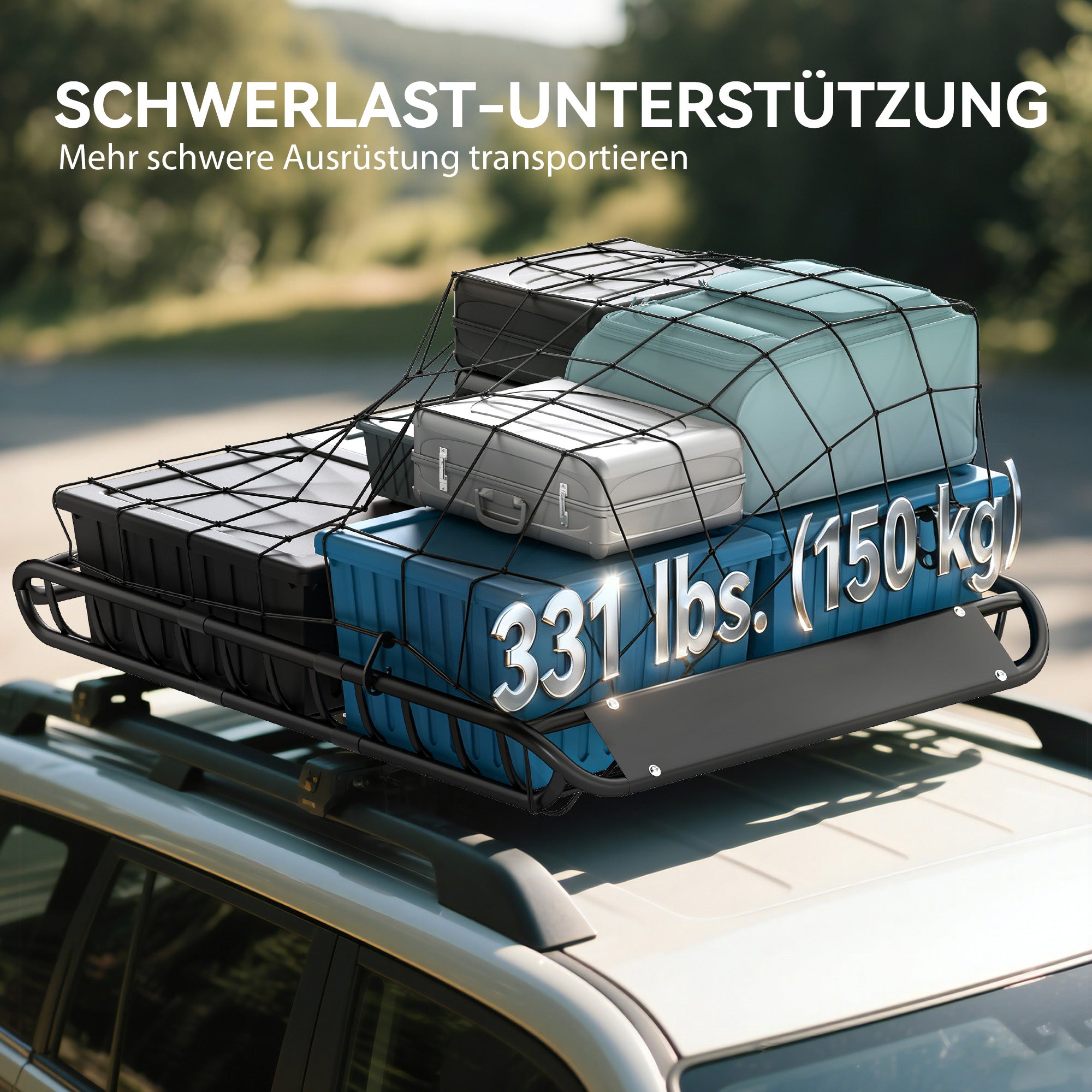 SPORTNOW Universal Roof Cargo Basket with Wind Deflector — Steel, Rust-Resistant, 150 kg Capacity, 116 x 92 x 11.5 cm (45.7 x 36.2 x 4.5 in) — Black