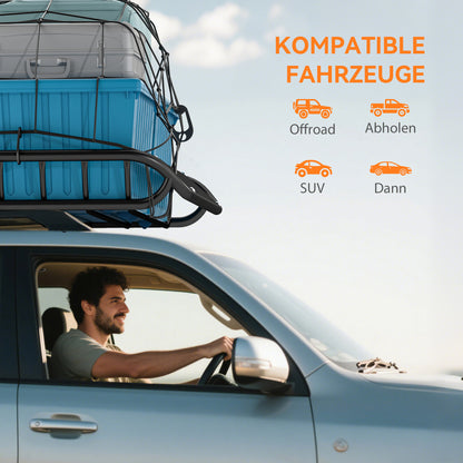 SPORTNOW Universal Roof Cargo Basket with Wind Deflector — Steel, Rust-Resistant, 150 kg Capacity, 116 x 92 x 11.5 cm (45.7 x 36.2 x 4.5 in) — Black