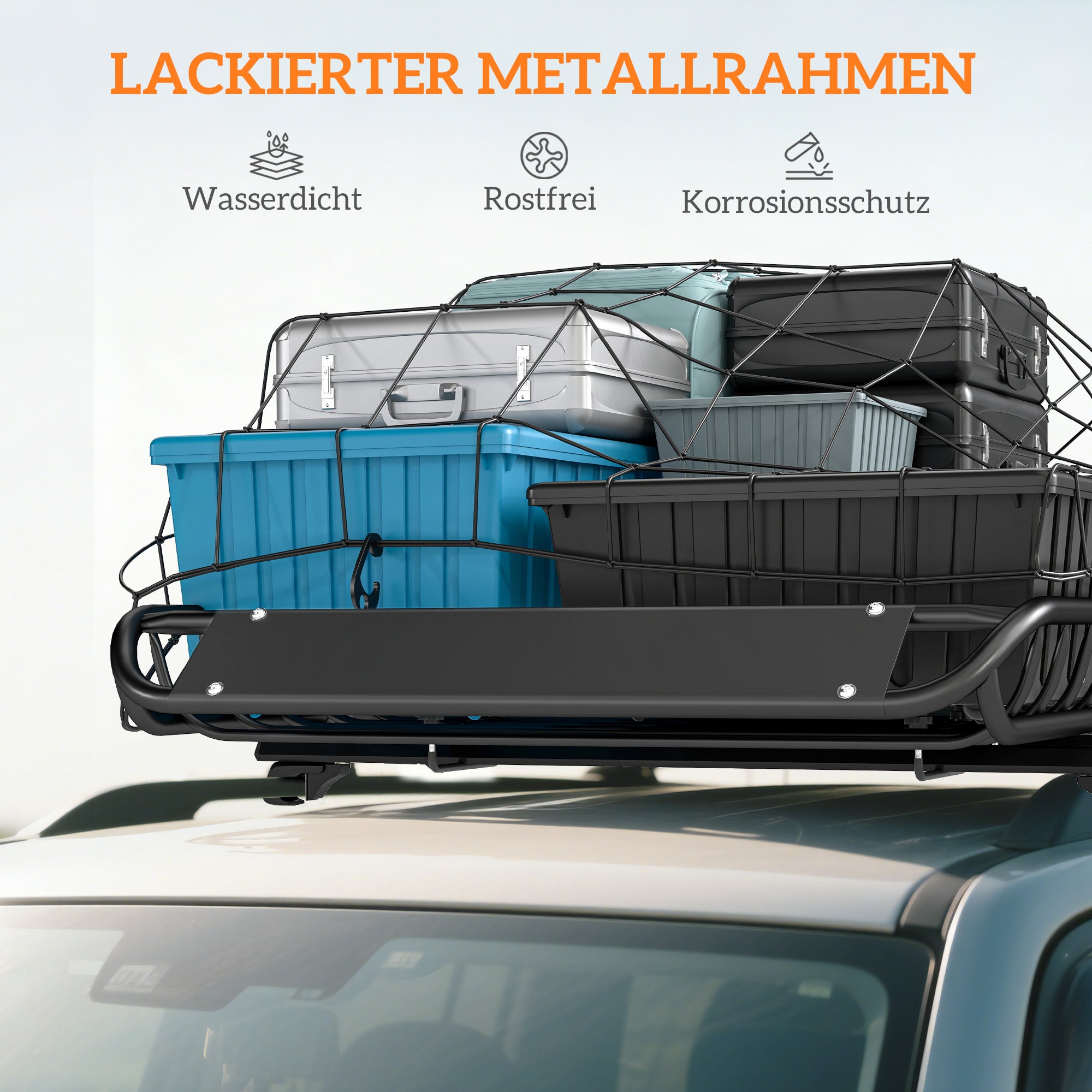 SPORTNOW Universal Roof Cargo Basket with Wind Deflector — Steel, Rust-Resistant, 150 kg Capacity, 116 x 92 x 11.5 cm (45.7 x 36.2 x 4.5 in) — Black