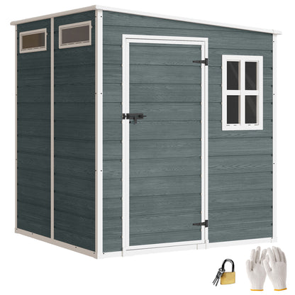 6 ft x 6 ft Weathered Gray Garden Shed with Floor, Wood-Effect Panels, Lockable Door & Windows for Patio, Lawn or Garage