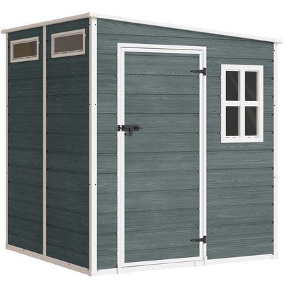 6 ft x 6 ft Weathered Gray Garden Shed with Floor, Wood-Effect Panels, Lockable Door & Windows for Patio, Lawn or Garage