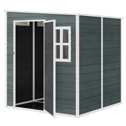 6 ft x 6 ft Weathered Gray Garden Shed with Floor, Wood-Effect Panels, Lockable Door & Windows for Patio, Lawn or Garage