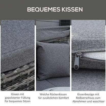 Rattan Daybed 4-Piece Sun Lounger with Sun Canopy Seating Group 4 Cushions Metal Grey 230 x 145 x 80 cm