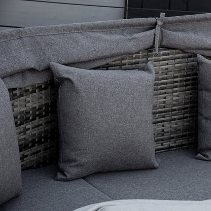 Rattan Daybed 4-Piece Sun Lounger with Sun Canopy Seating Group 4 Cushions Metal Grey 230 x 145 x 80 cm