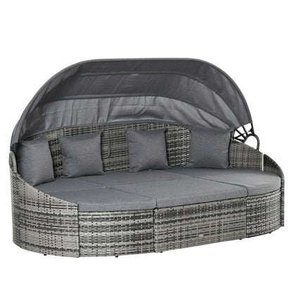 Rattan Daybed 4-Piece Sun Lounger with Sun Canopy Seating Group 4 Cushions Metal Grey 230 x 145 x 80 cm