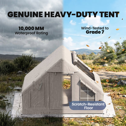 Inflatable Tent for 5–8 People — Quick Setup, 8000mm Waterproof & Windproof, Air Tent with Pump, Stove Jack, Roof Window, Scratch-Resistant Oxford Floor