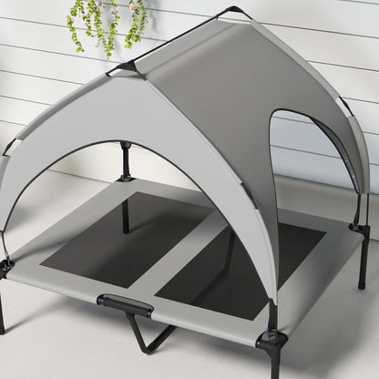 Elevated Dog Bed with Canopy, Pet Bed, Outdoor Dog Lounger with Roof, Breathable, for Large Dogs Light Gray Oxford 91 x 76 x 89 cm