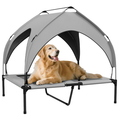 Elevated Dog Bed with Canopy, Pet Bed, Outdoor Dog Lounger with Roof, Breathable, for Large Dogs Light Gray Oxford 91 x 76 x 89 cm