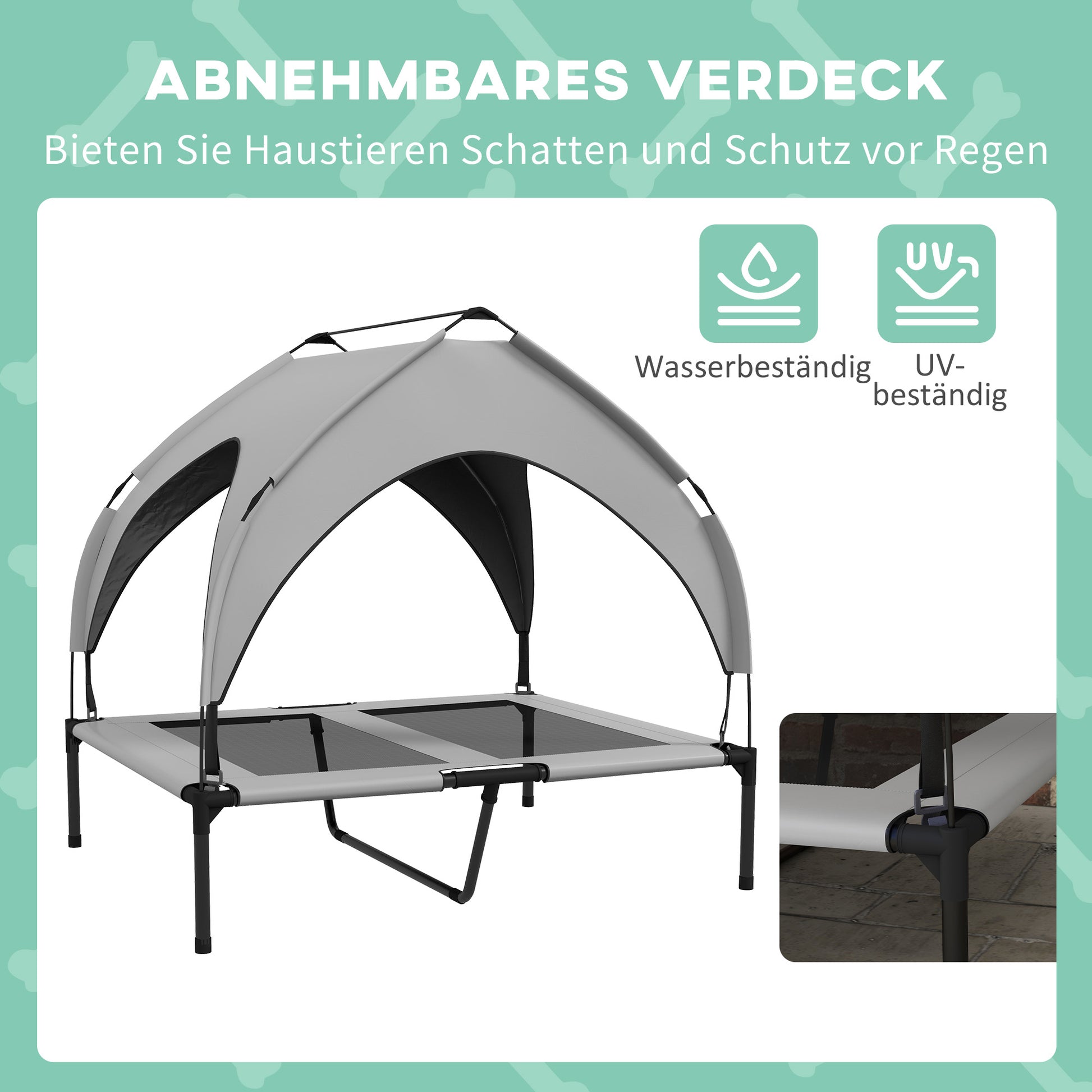 Elevated Dog Bed with Canopy, Pet Bed, Outdoor Dog Lounger with Roof, Breathable, for Large Dogs Light Gray Oxford 91 x 76 x 89 cm