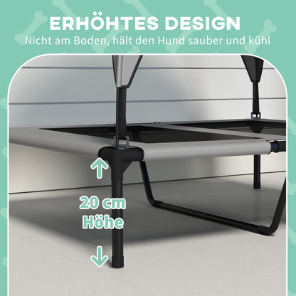 Elevated Dog Bed with Canopy, Pet Bed, Outdoor Dog Lounger with Roof, Breathable, for Large Dogs Light Gray Oxford 91 x 76 x 89 cm