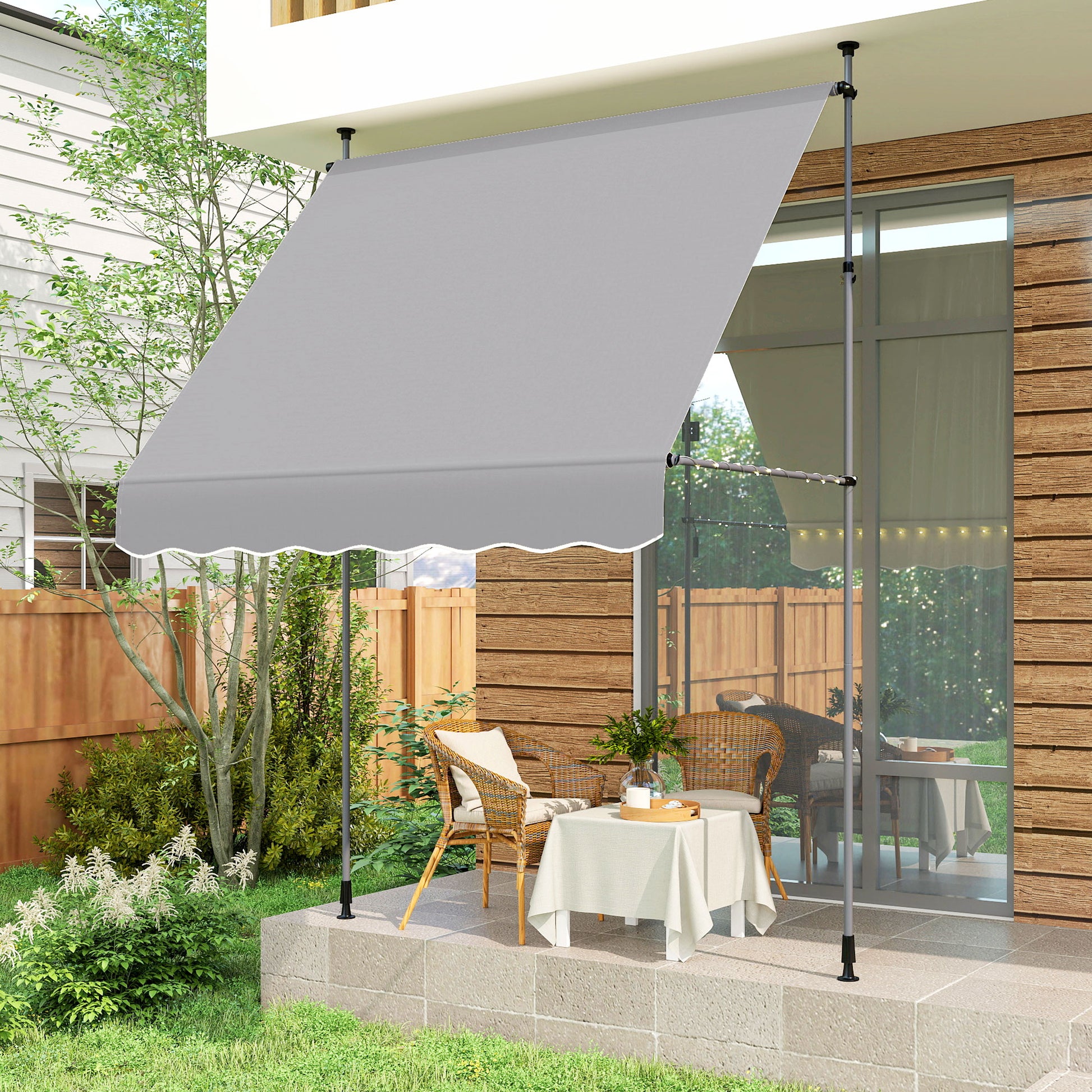 Manual Retractable Awning 2x1.2 m Outdoor Terrace Roll-up Awning Adjustable Height with Crank 210-310 cm UV30+ Protection No Drilling for Garden Balcony Patio Gray