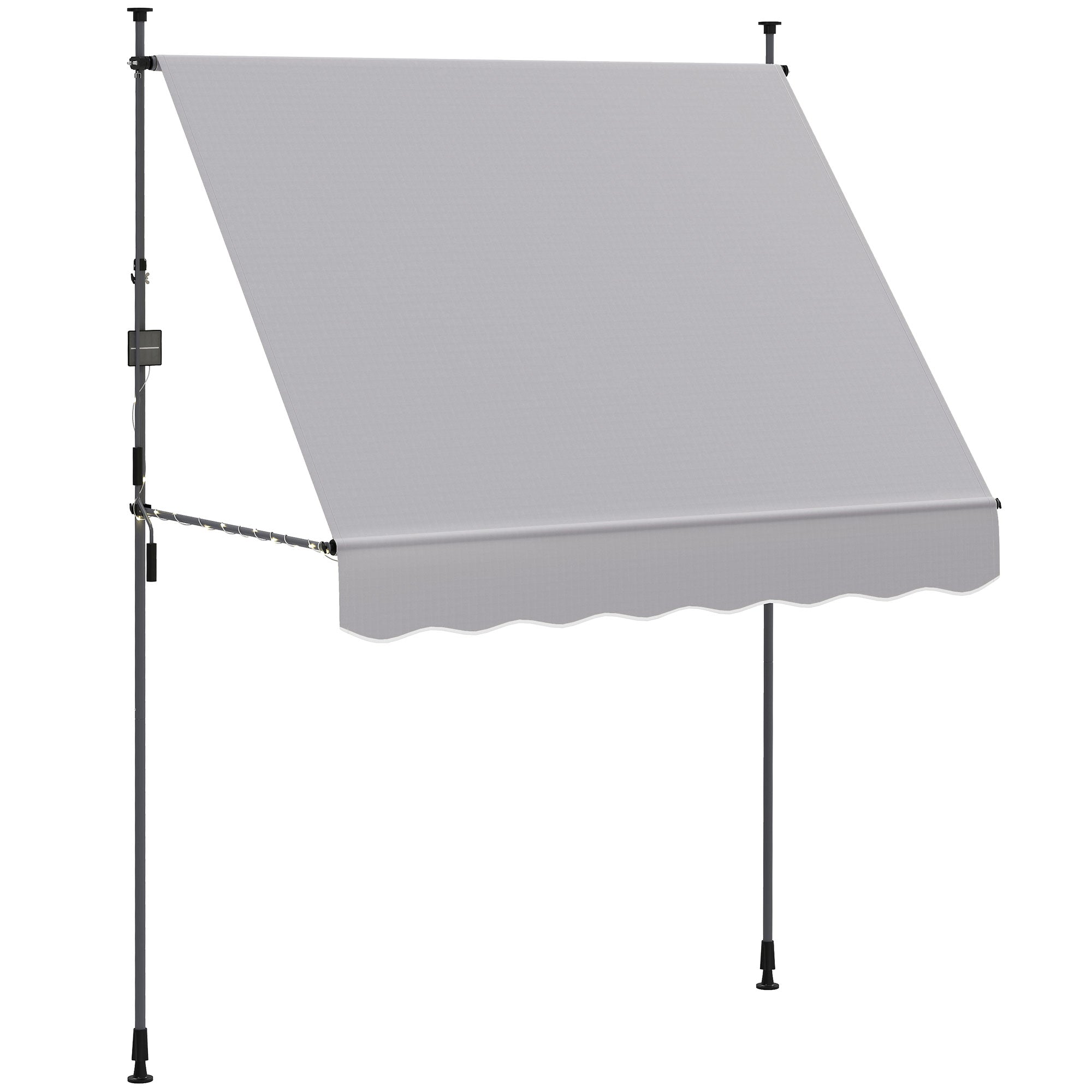 Manual Retractable Awning 2x1.2 m Outdoor Terrace Roll-up Awning Adjustable Height with Crank 210-310 cm UV30+ Protection No Drilling for Garden Balcony Patio Gray