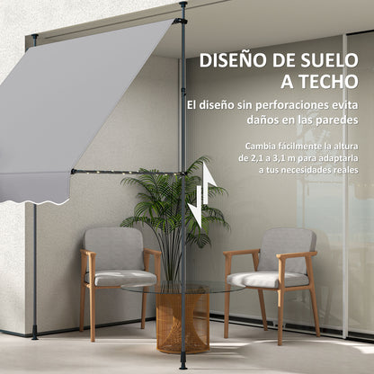 Manual Retractable Awning 2x1.2 m Outdoor Terrace Roll-up Awning Adjustable Height with Crank 210-310 cm UV30+ Protection No Drilling for Garden Balcony Patio Gray