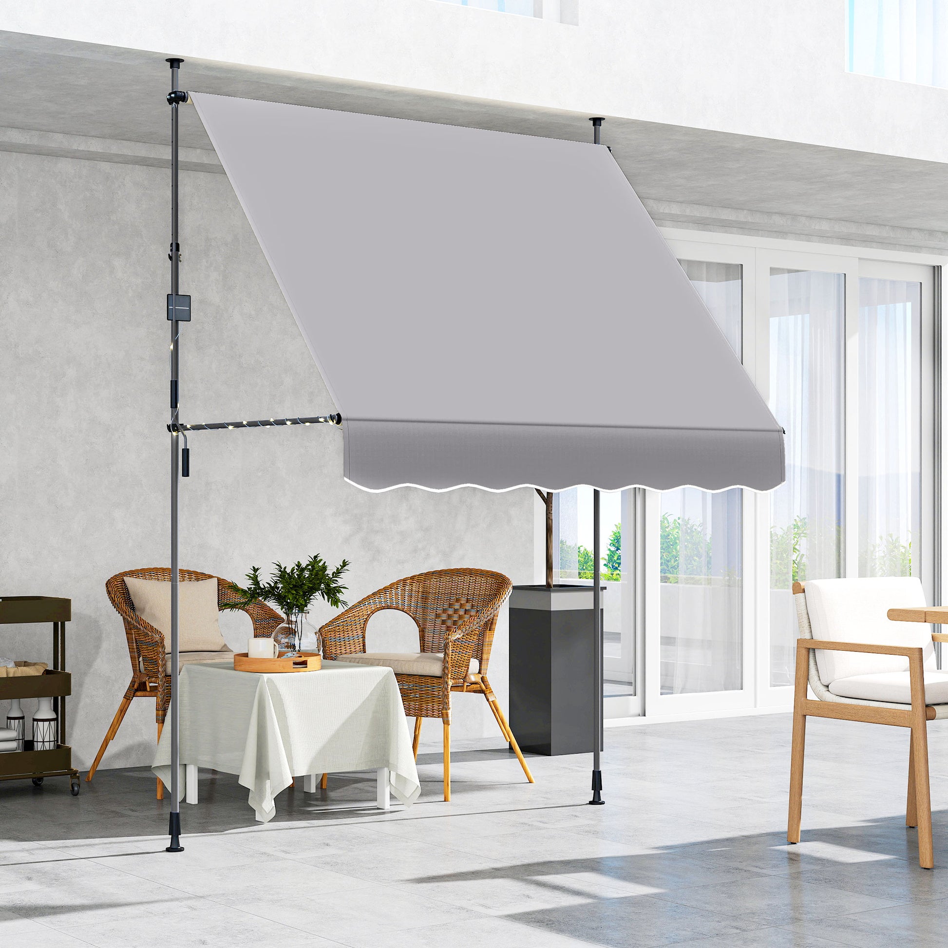 Manual Retractable Awning 2x1.2 m Outdoor Terrace Roll-up Awning Adjustable Height with Crank 210-310 cm UV30+ Protection No Drilling for Garden Balcony Patio Gray