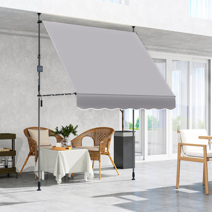 Manual Retractable Awning 2x1.2 m Outdoor Terrace Roll-up Awning Adjustable Height with Crank 210-310 cm UV30+ Protection No Drilling for Garden Balcony Patio Gray