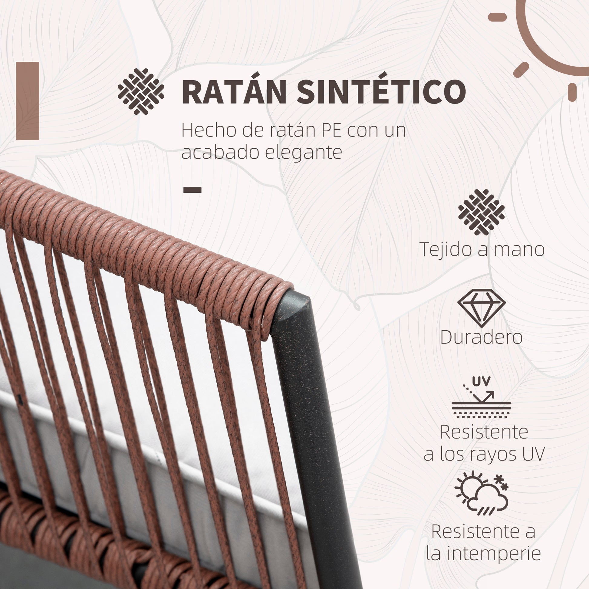 Synthetic Rattan Garden Furniture Set 3 Pieces Table and 2 Rattan Chairs with Removable Padded Cushions for Balcony Terrace Patio Teak and Gray