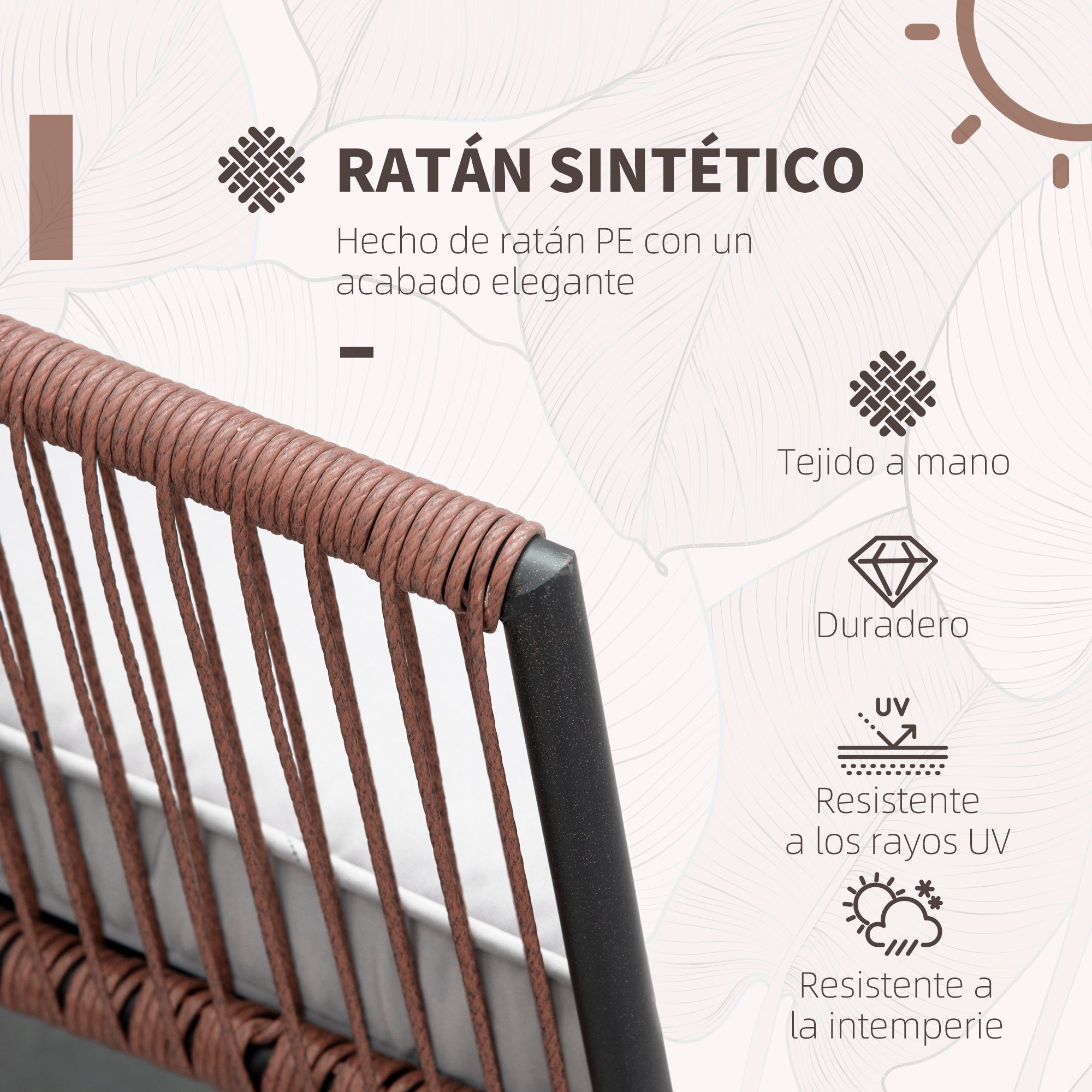 Synthetic Rattan Garden Furniture Set 3 Pieces Table and 2 Rattan Chairs with Removable Padded Cushions for Balcony Terrace Patio Teak and Gray
