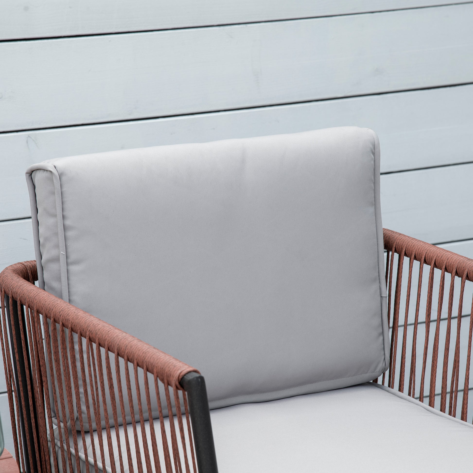 Synthetic Rattan Garden Furniture Set 3 Pieces Table and 2 Rattan Chairs with Removable Padded Cushions for Balcony Terrace Patio Teak and Gray
