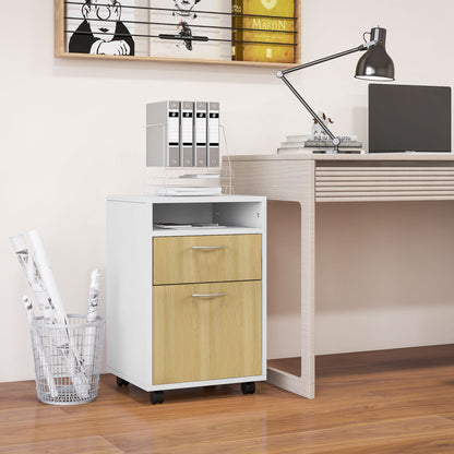 Mobile Office Filing Cabinet with Drawer and Cabinet Printer Stand for Study 40x35x60 cm Natural and White